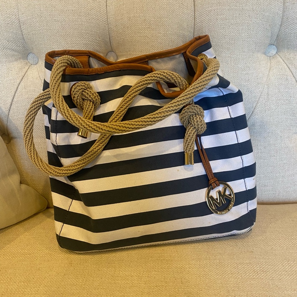 Coach canvas/leather trim Navy & White satchel bag